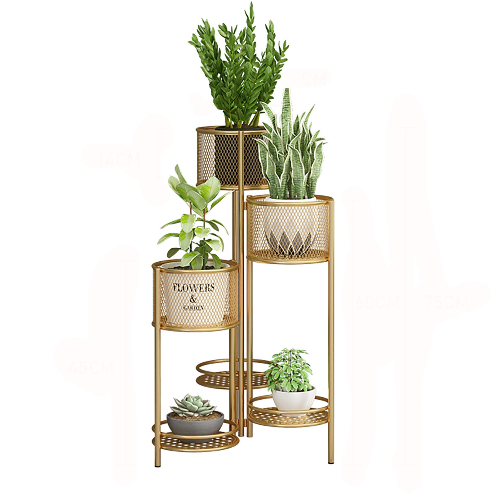 Holder Art Vaso da Fiori, 6 Tier Stand 6 in Vaso di Ferro impianto, casa Pieghevole Decorativo Display Rack, Pianta in Vaso per Patio con Giardino, Soggiorno, Balcone e Camera da Letto,d'oro