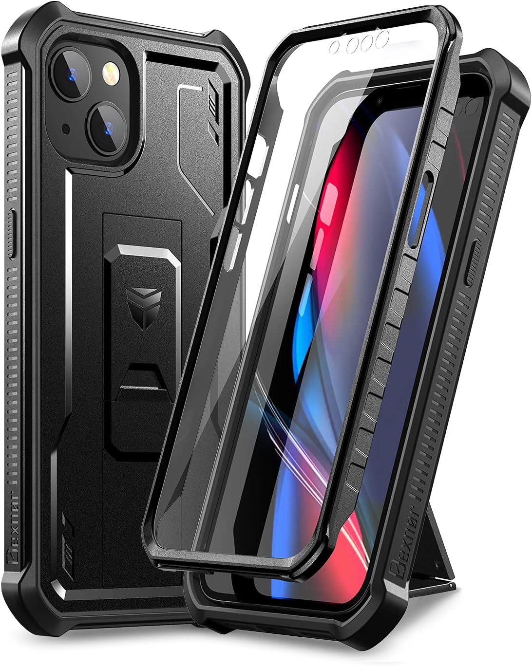 – Dexnor for Apple iPhone 13/14 Case, [Built in Screen Protector and Kickstand] Heavy Duty Military Grade Protection Shockproof Protective Cover for Apple iPhone 13/14 - Black