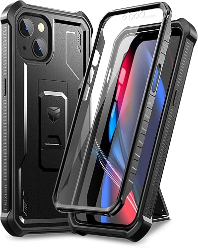 Dexnor Funda para iPhone 14 para iPhone 13 de 6.1 pulgadas, protector de pantalla integrado y soporte protección de grado militar resistente a