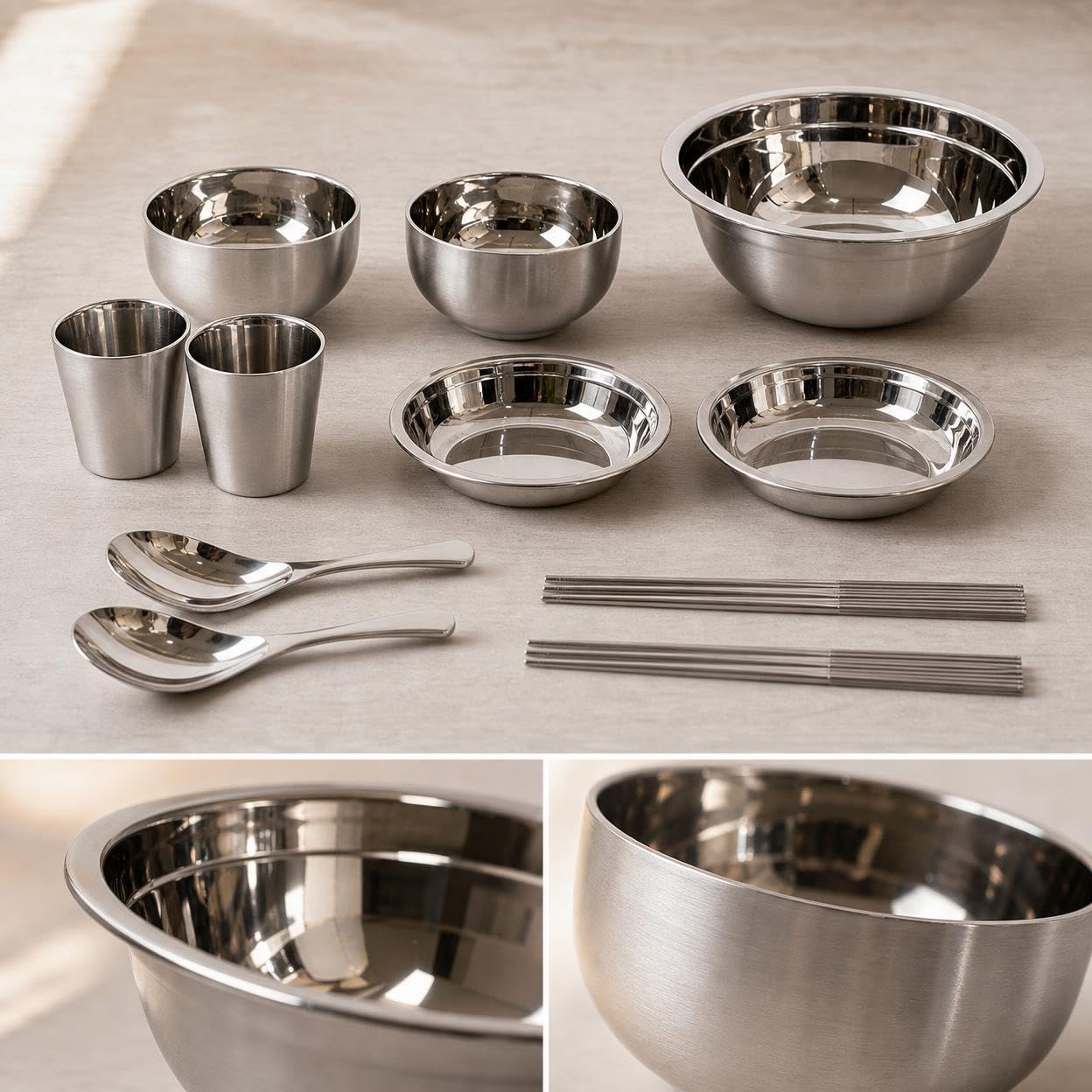 Camping Geschirr Set aus Elstahl, tragbares Outdoor Besteck Set für und Picknick, 11-teiliges Set aus Edelstahl