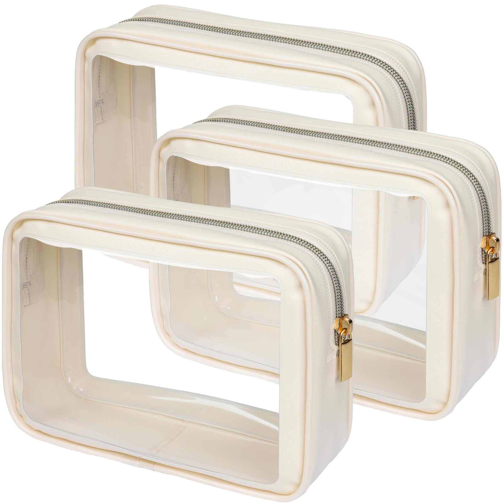 PACKISM Clear Makeup Bag - Upgrade Color-Edged TSA Approved Toiletry Bag, Clear Toiletry Bags For Traveling Fits Various Storage Needs, 3 Medium & 1 Large 1 Meidum