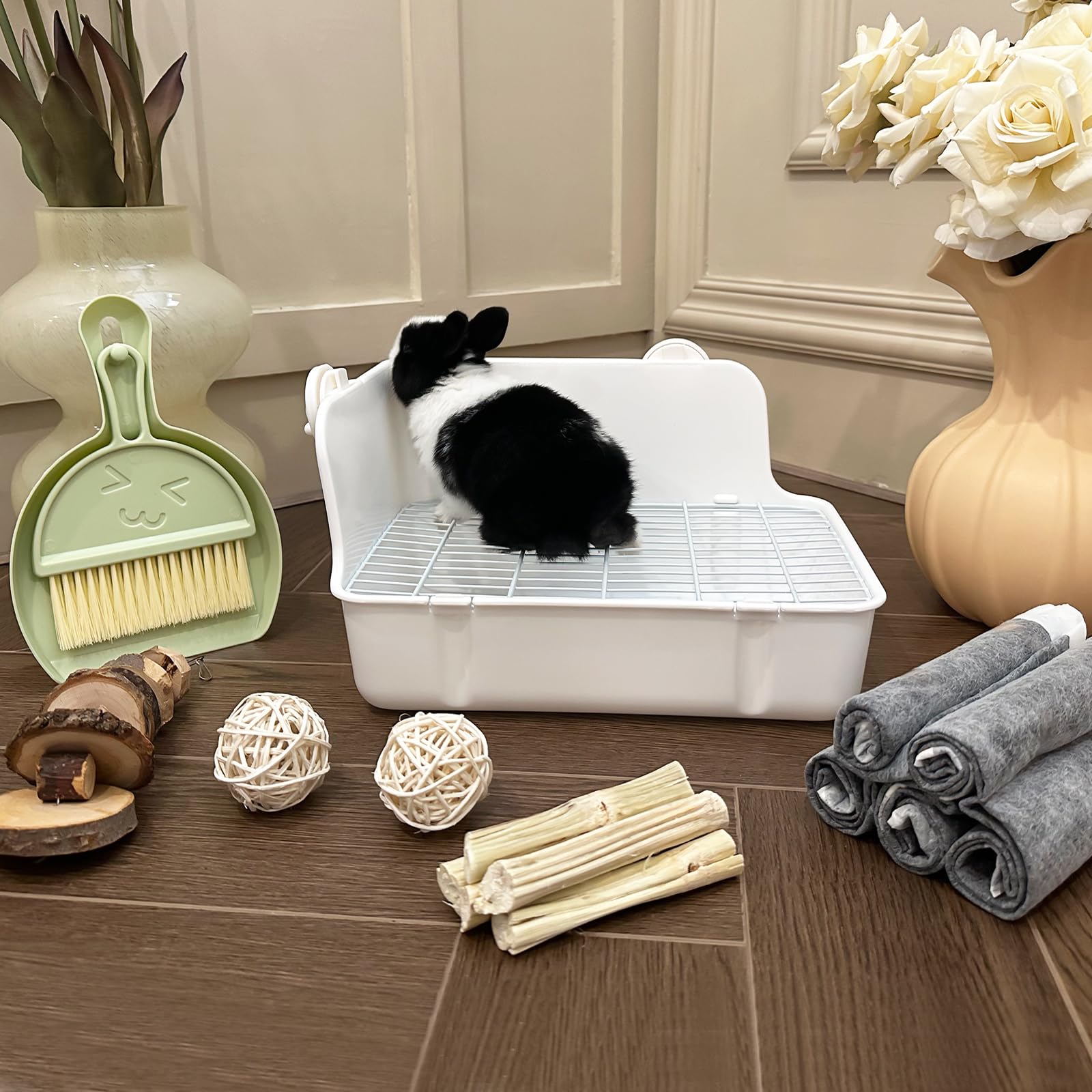 RUBYHOME Rabbit Litter Box Bunny Litter Box Guinea Pig Potty Trainer Corner Bedding Pet Potty Pan for Rabbit Guinea Pig Ferret Small Animal Cage Accessories - image 5