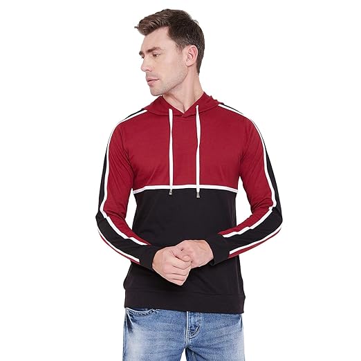 Men Grey Black Casual Hooded T Shirt