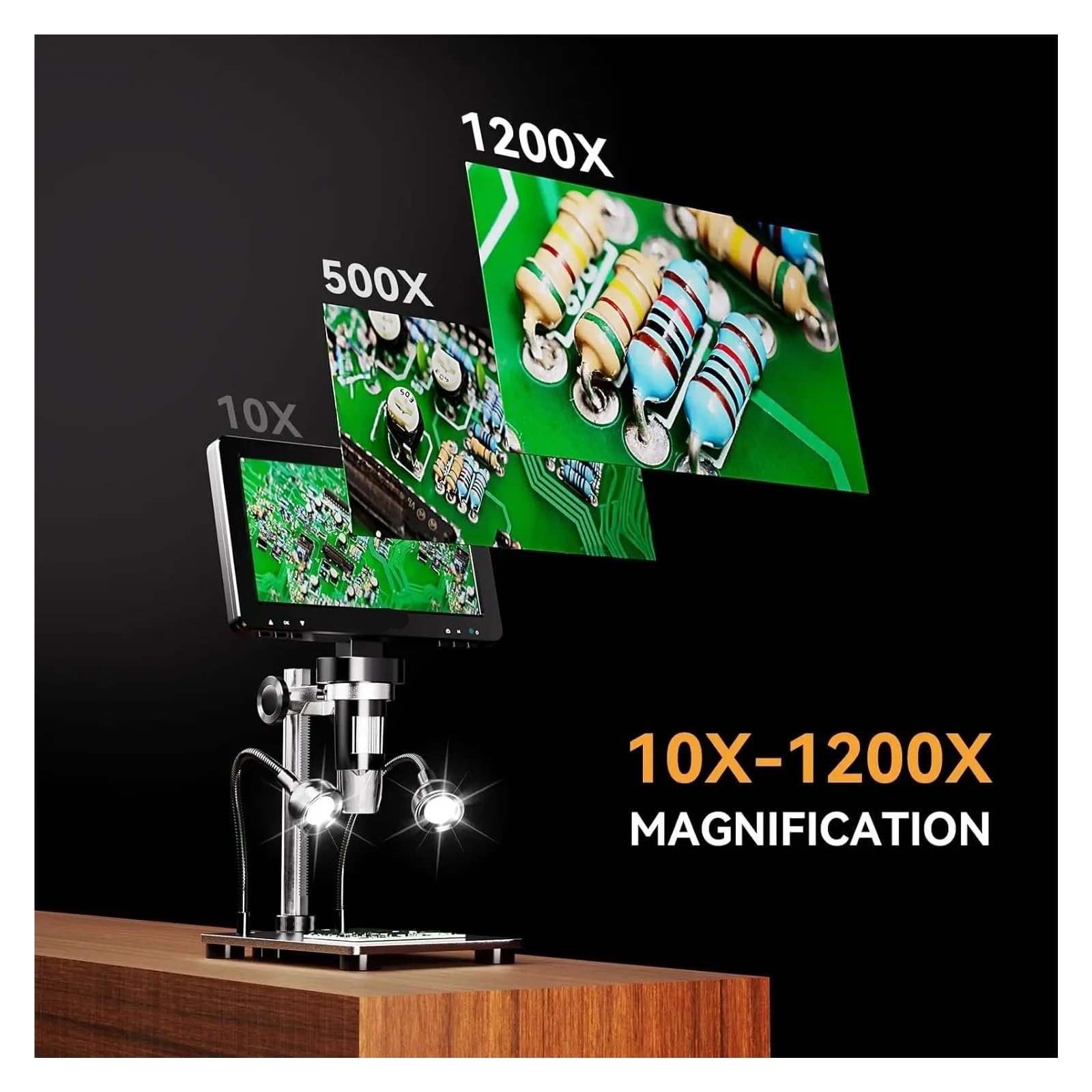 EDM9 7'' LCD Digital Microscope 1200X 1080P Coin 10 LED Lights Usb Electronics