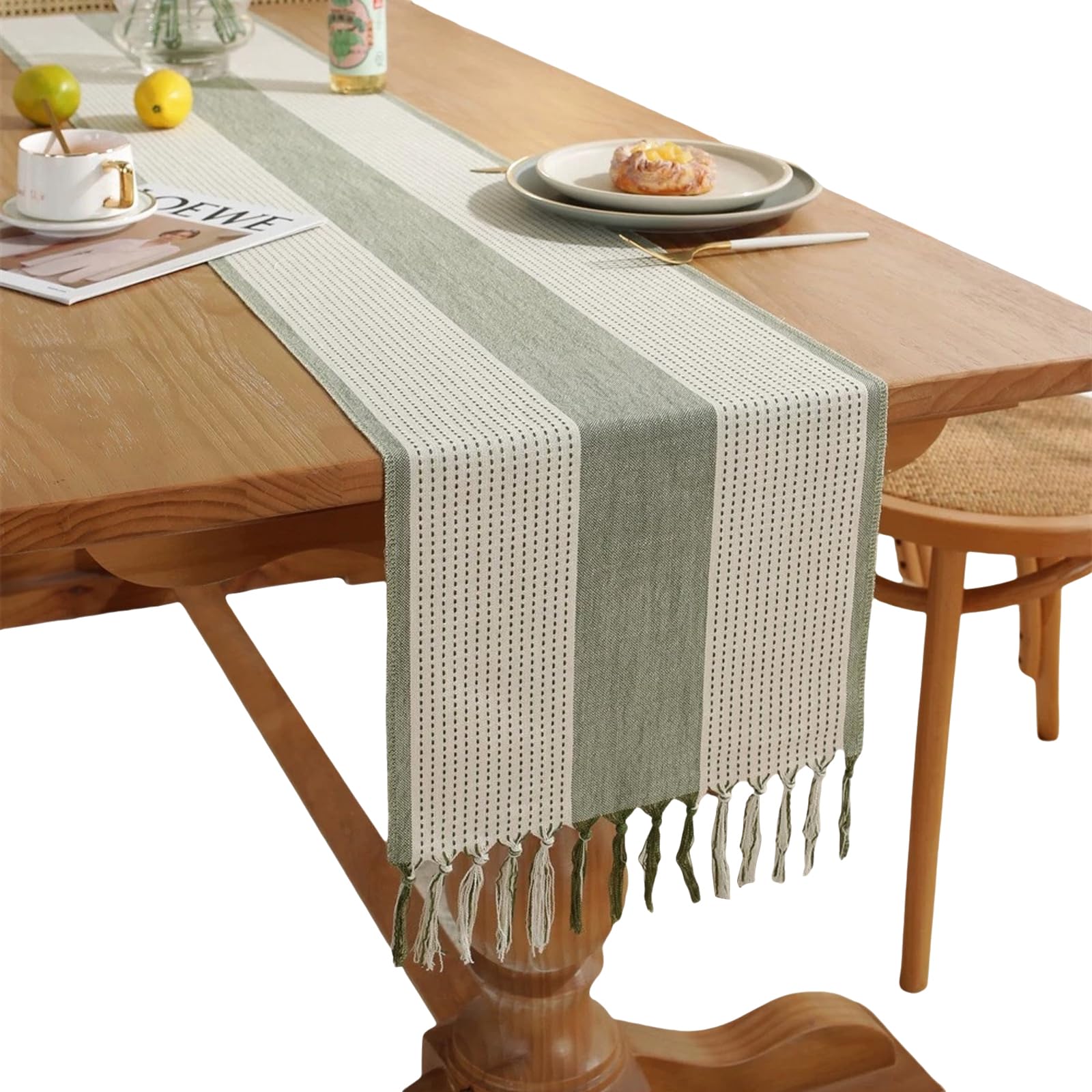 Table Runner, Boho Embroidered Table Decoration with Handmade Tassels