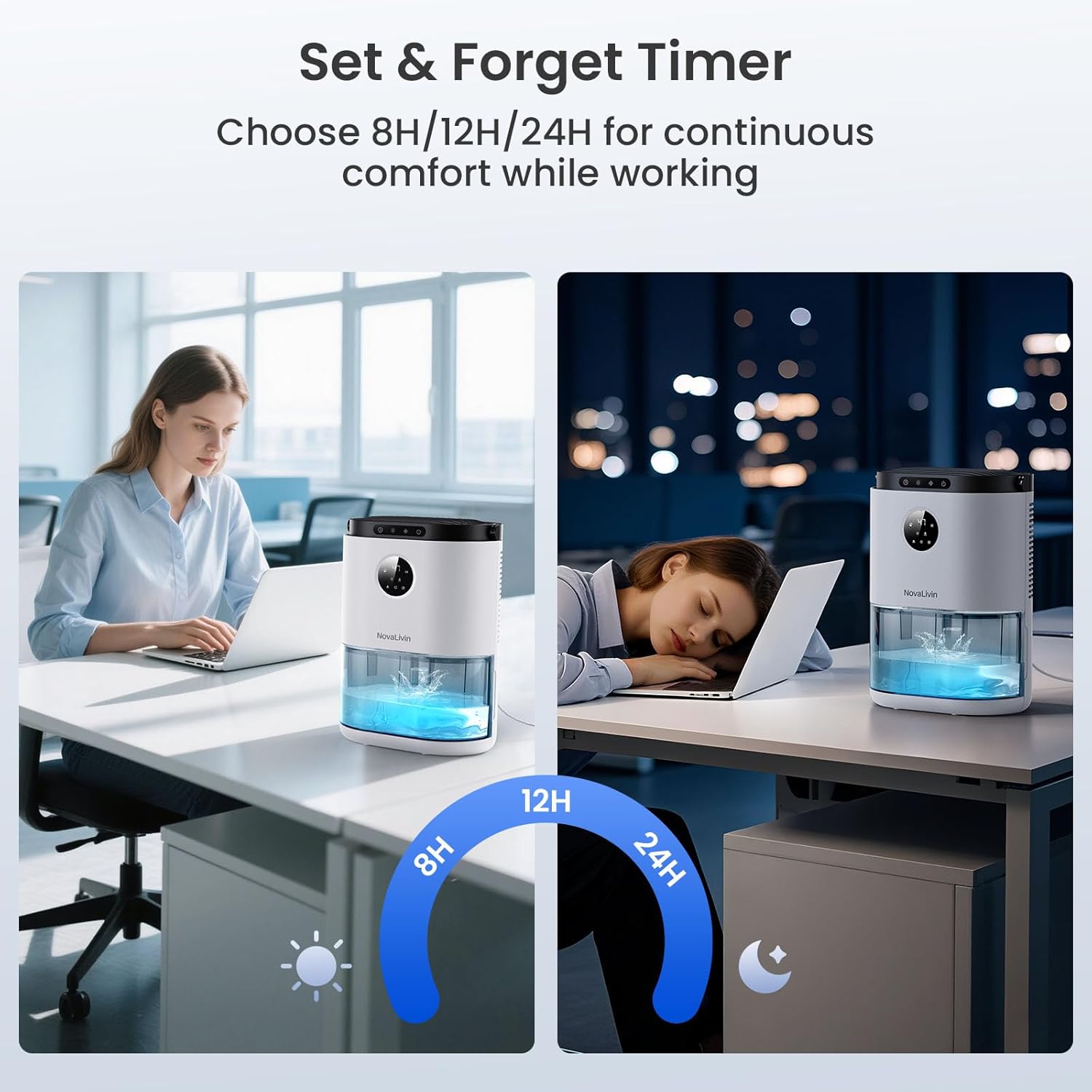 Dehumidifier for Home, 68 OZ Water Tank Dehumidifiers for Bathroom, Bedroom, Living room with, Auto Humidity Control, Digital Display, 7 Color Breathing Light, White