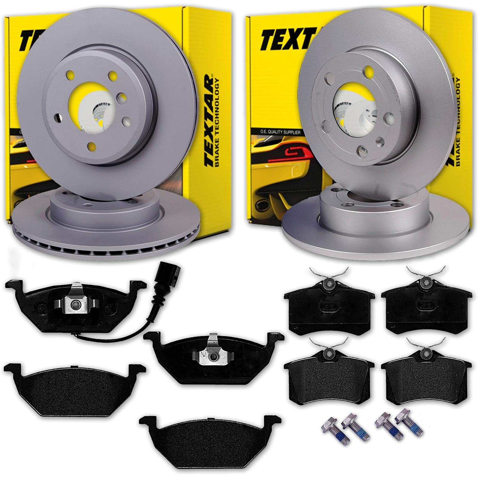 Textar Bremsscheiben + Beläge vorne + hinten | 92082305 + 2313101 + 92082503 + 2355402 für Golf 4 A3 Leon Octavia