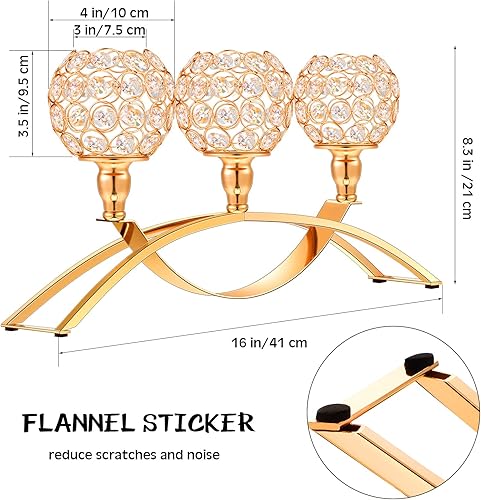 Miniatura 2 de Juego de 3 portavelas de cristal dorado, candelabros con 3 brazos, centros de mesa decorativos, chimenea, sala de estar, decoración para boda,