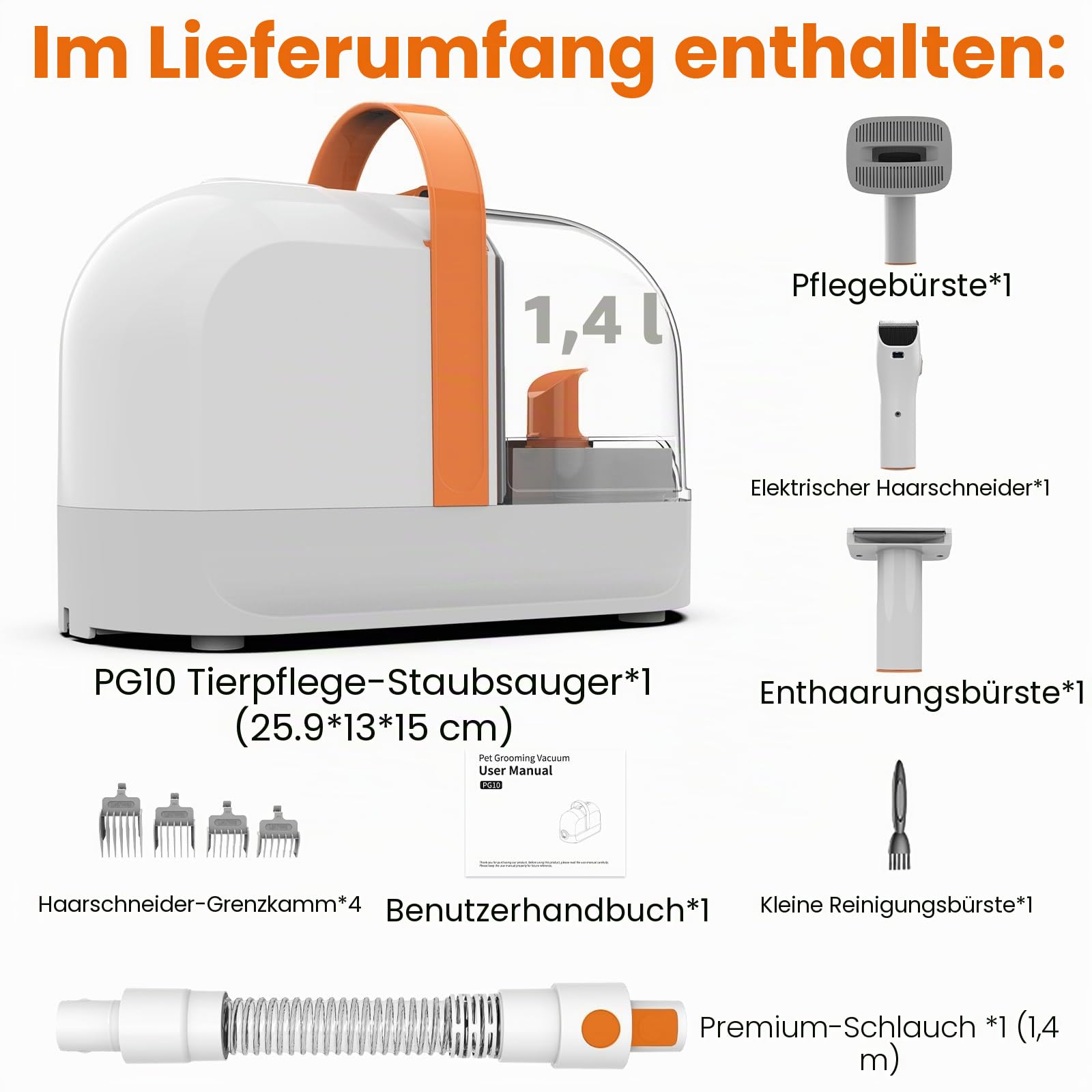 Hundepflege Vakuum Saug 99% Tierhaare PG10 Hundeschermaschine mit Staubsauger 12000 Pa, Hundebürste Tierhaarentferner für Hunde Katzen, Leise Schermaschine Hund mit Pflegewerkzeugen
