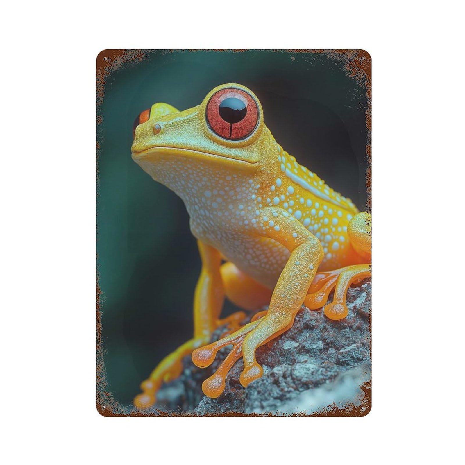 Yellow Frog with Red Eyes Vintage Rust Metal Sign 15.7"x11.8", Classic Wall Plaque for Garage, Pub Or Kitchen