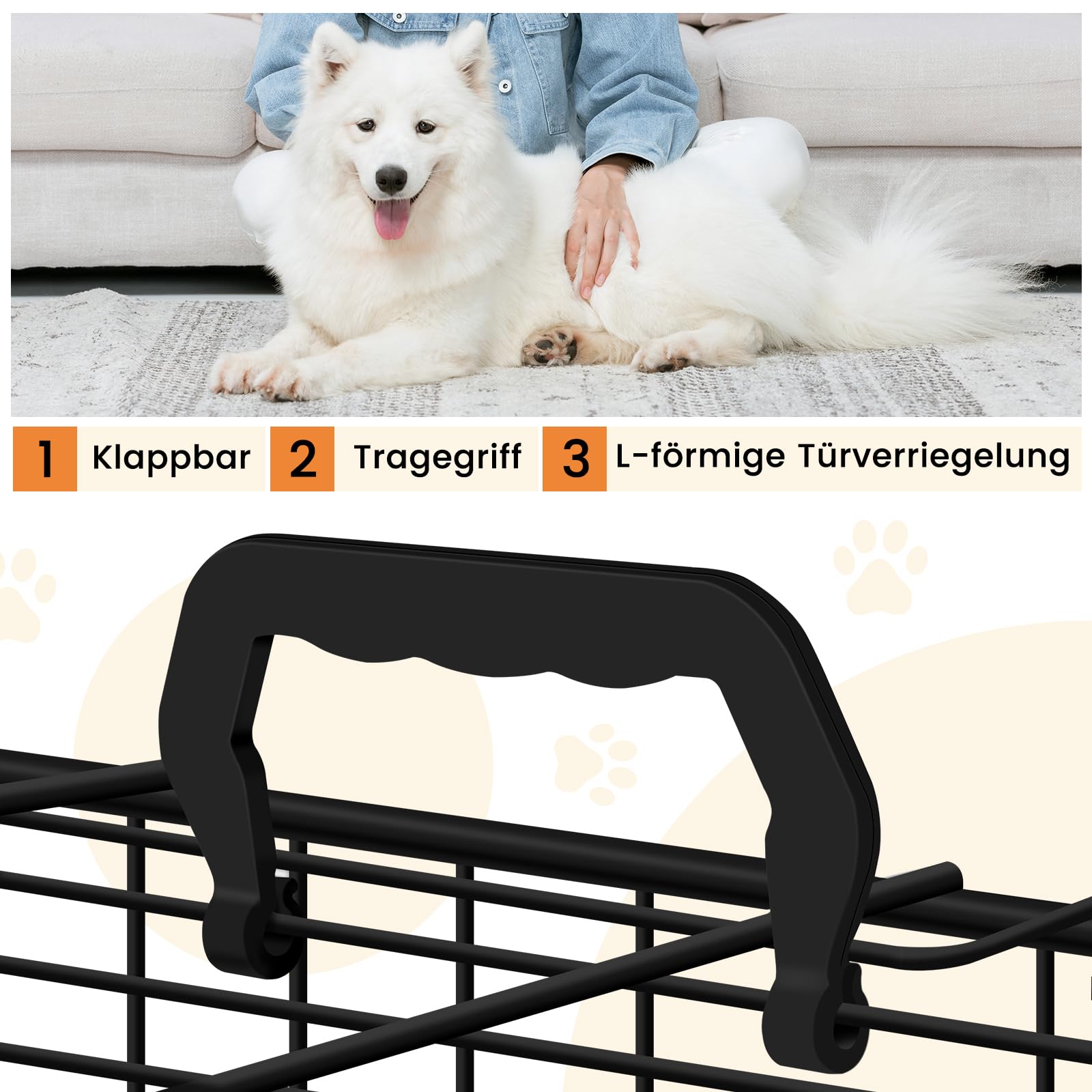 EUGAD Hundebox, Hundekäfig Metalldraht mit ausziehbare Bodenschale | Hundekäfig Faltbar 2 Türen, Hundebox zuhause 108x76x69cmTransportkäfig, Hundetransportbox für Hunde Welpe mittelgroße