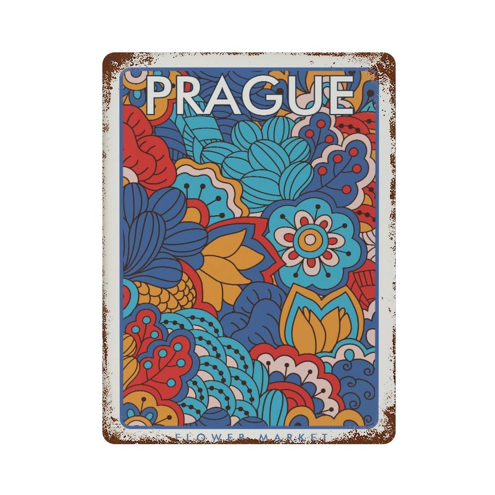 xiaoxiaoshen Prague Flower Market Botanical Wall Decor Art Metal Tin Poster Modern Home Decor Art Home Bar Shop Decorations Vintage Sign 40x30cm