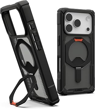 URBAN ARMOR GEAR UAG Designed for iPhone 17 Pro Case with Kickstand Plasma XTE - Compatible with MagSafe Transparent Military Grade Protective Cover, Black/Pop Orange