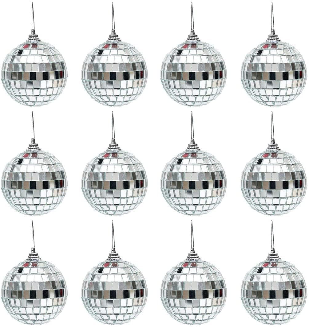 Ascension 24pcs Christmas Tree Decoration Silver Disco Balls Ornaments Hanging Props Xmas Tree Décor Accessories Christmas Decorations Items for Home Office Church Indoor Outdoor 1