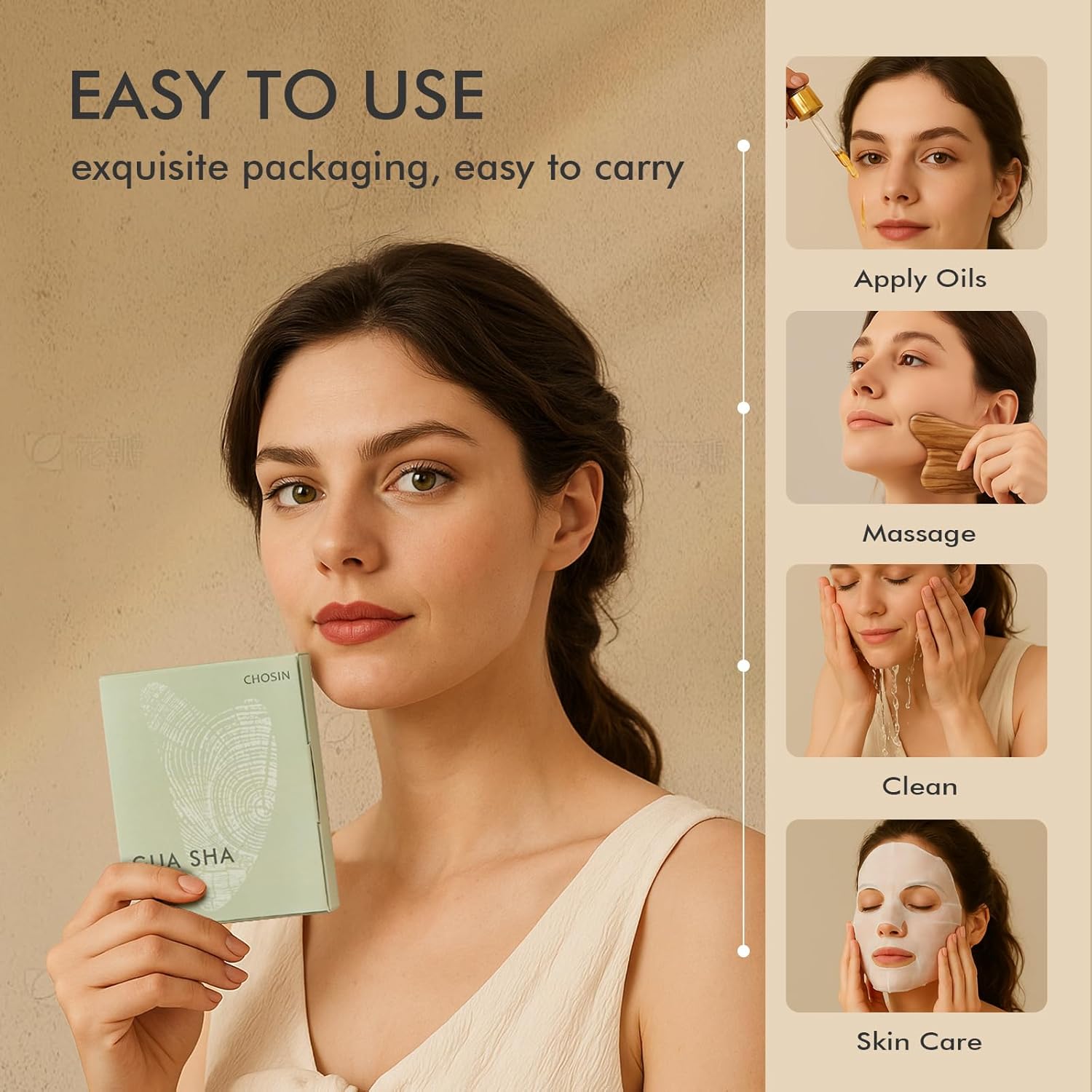 CHOSIN Gua Sha Tool for Face & Body: Face Massager Tool for Lymphatic Drainage - Jaw Lifting & Anti-Aging, Relieve Pain for Women Men Self Care Gift (Olive Wood) - Image 7