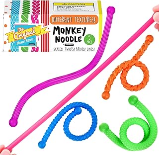 [5-Pack] Textured Monkey Noodles Fidget Toys - Sensory Toys for Children & Adults - Ease Overactive Minds with Sensory Fidgets - Special Needs Toys for Children - Aid Focus with Stretchy Toys for Kids