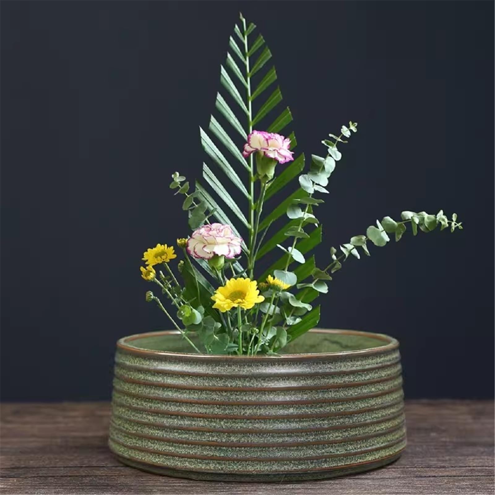 Sottovasi per Fiori Vassoio Profondo in Ceramica Grezza con piattino a Righe Vaso