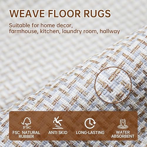 Miniatura 9 de Juego de 2 alfombras de cocina antideslizantes lavables, alfombras absorbentes para cocina, parte delantera del fregadero, tapetes de cocina para