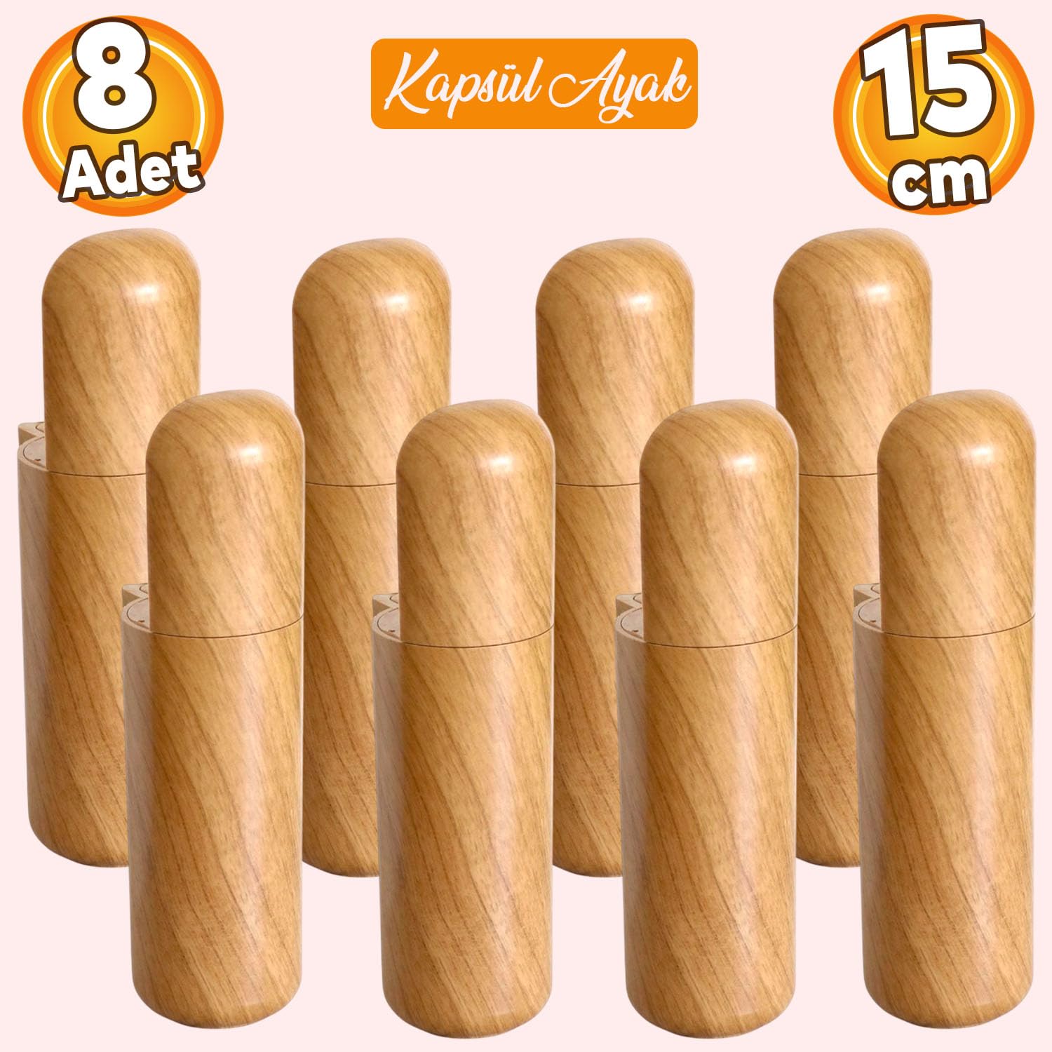 8 ADET Kapsül Bohem Mobilya Kanepe TV Ünitesi Koltuk Ayağı 15 cm Baza Ayakları Ceviz Desenli Plastik Ayak