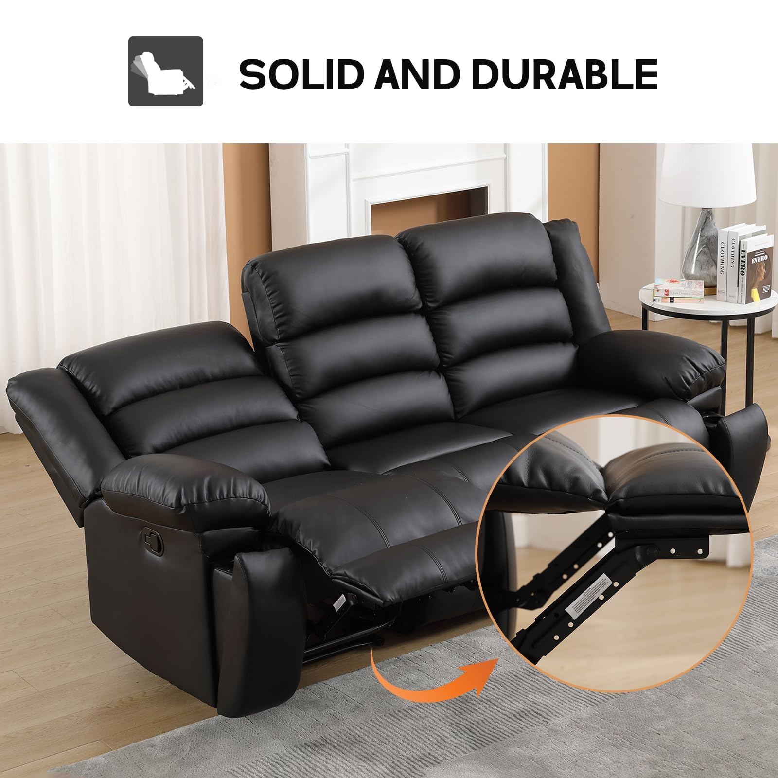Best Black Reclining Sofa Picks for 2026 2 EBELLO Faux Leather Manual Reclining Sofa with 2 Concealed Cup Holders, Overstuf — product photo