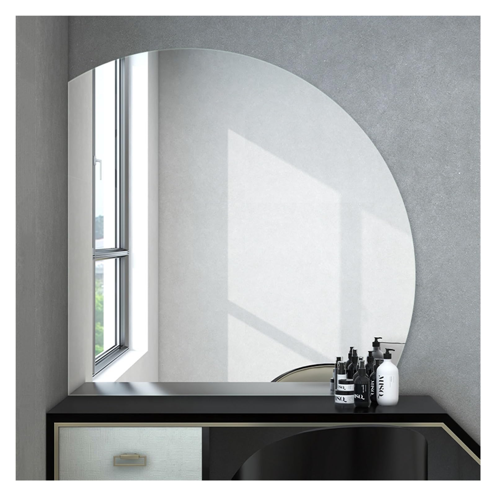 NOIRDA Half Round Mirror For Wall Decor, Explosion Proof Irregular Wall Mirror, Frameless Makeup Mirror For Bathroom Vanity, For Living Room, Bathroom, Bedroom(Left Cut,80cm/31.5in)