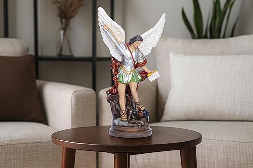 Vista 15 de San Miguel Arcangel - Estatua de San Miguel de 12 pulgadas, Lucifer derrotado, pisotea, resina demonio, escultura de ángel de batalla, figuras
