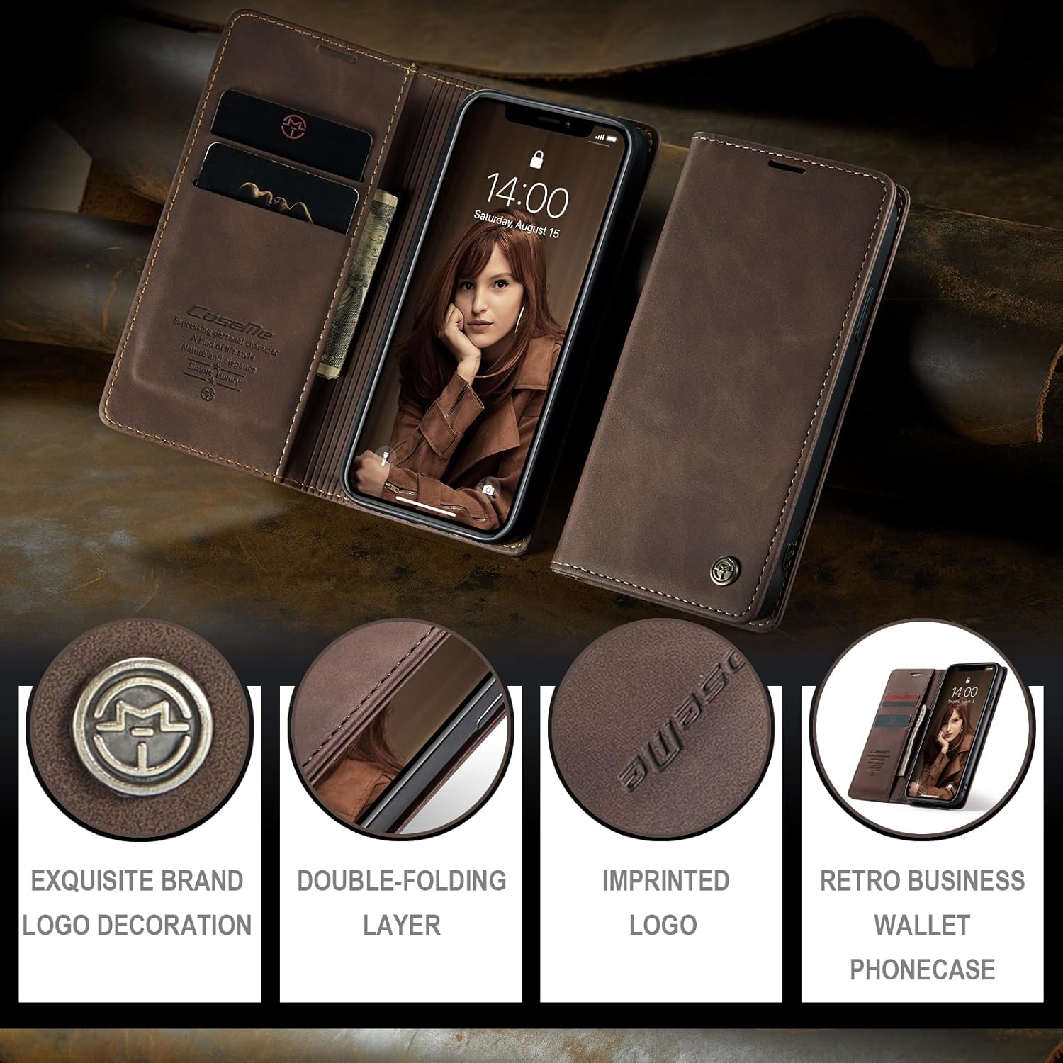 for iPhone XR 6.1-Inch Case, Flip Wallet Leather Case with Card Holder Magnetic Closure Shockproof Kickstand Protective Phone Cases Cover for iPhone XR, Coffee - Image 8