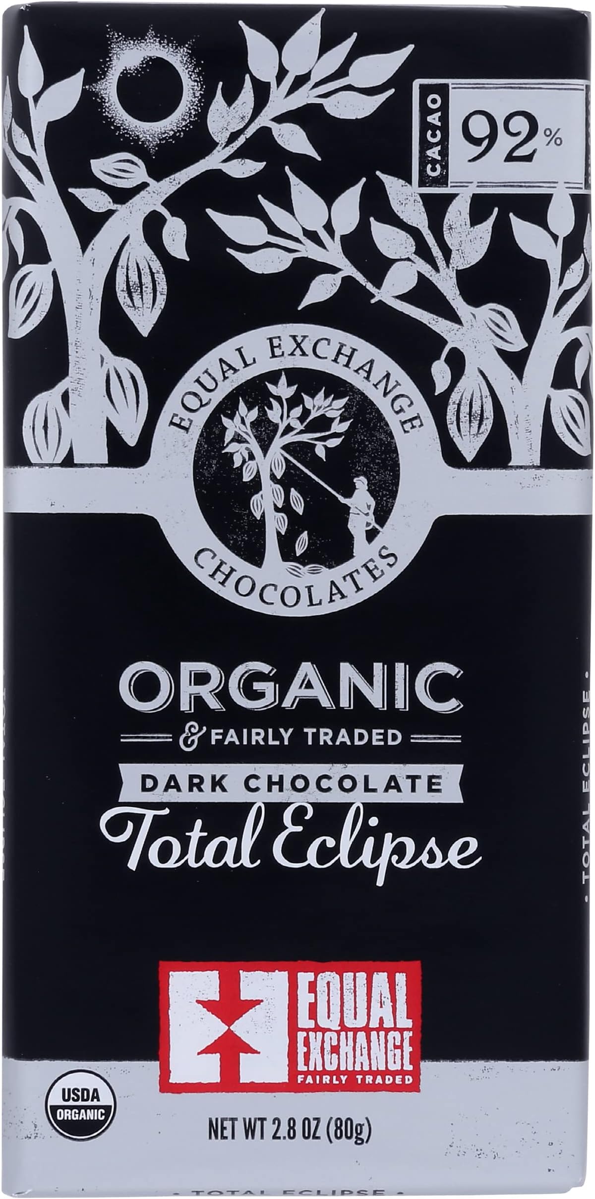 Equal Exchange, Organic Dark Chocolate, Total Eclipse, 92% Cacao, 2.8 oz Pack of 12