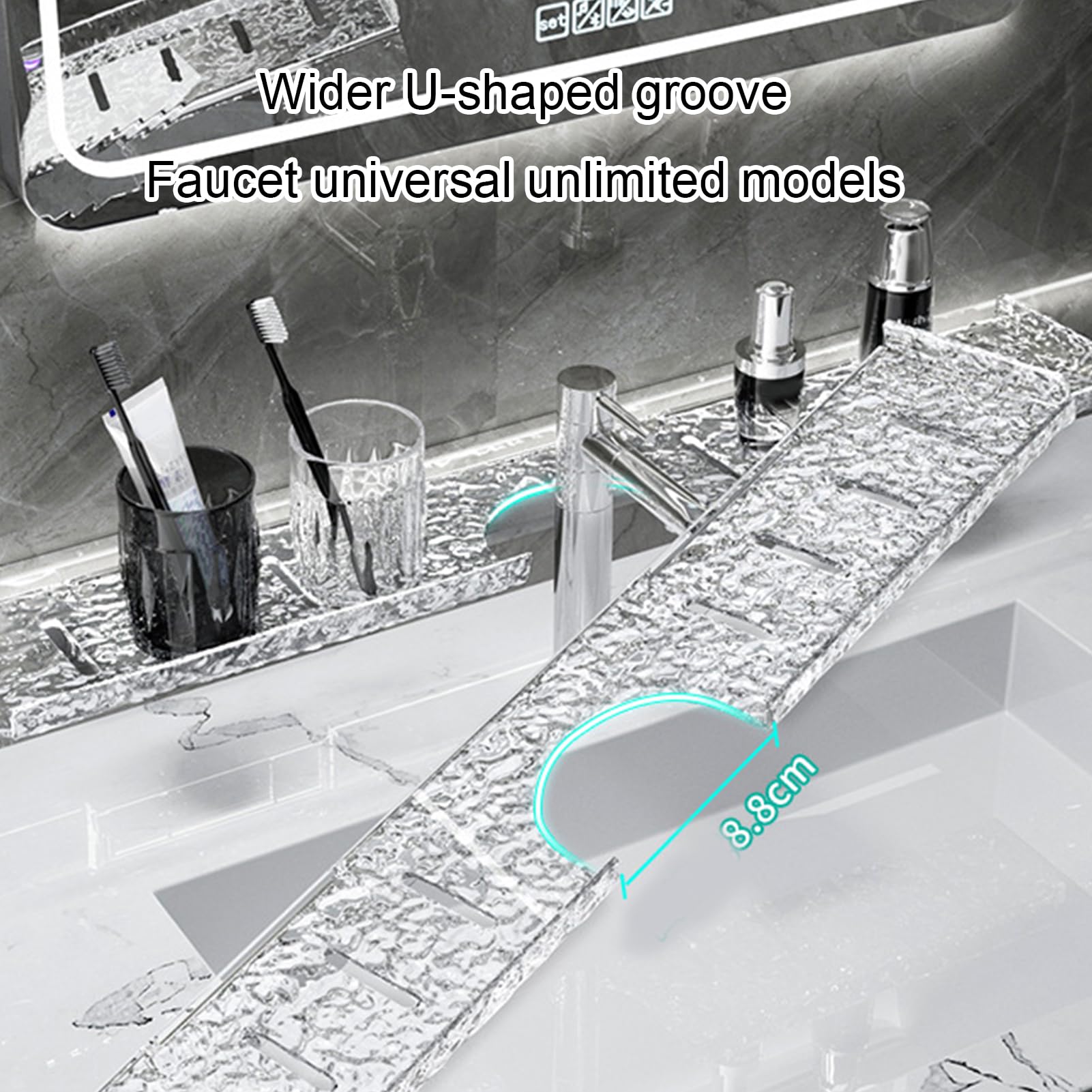 Mensola da bagno sopra il rubinetto, organizer fluttuante da parete con scanalatura a forma di U, scaffale portaoggetti in alluminio, scaffale salvaspazio per lavandino del bagno, accessori da bagno