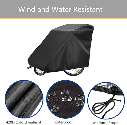Miniatura 4 de Sqodok Funda para remolque de bicicleta, cubierta de almacenamiento impermeable para remolque de bicicleta, material Oxford 420D con revestimiento