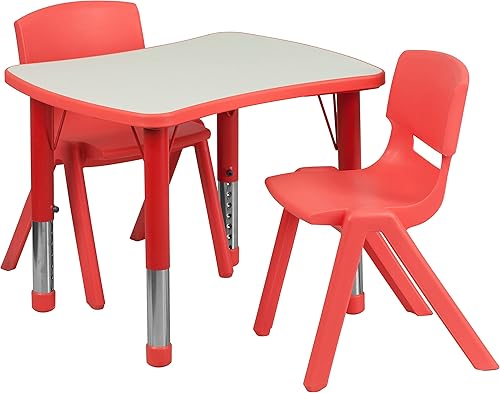 Flash Furniture Emmy 21.875 pulgadas de ancho x 26.625 pulgadas de largo, color rojo, mesa de actividades rectangular de plástico ajustable en
