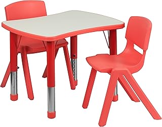 Flash Furniture Emmy 21.875'W x 26.625'L Rectangular Red Plastic Height Adjustable Activity Table Set with 2 Chairs