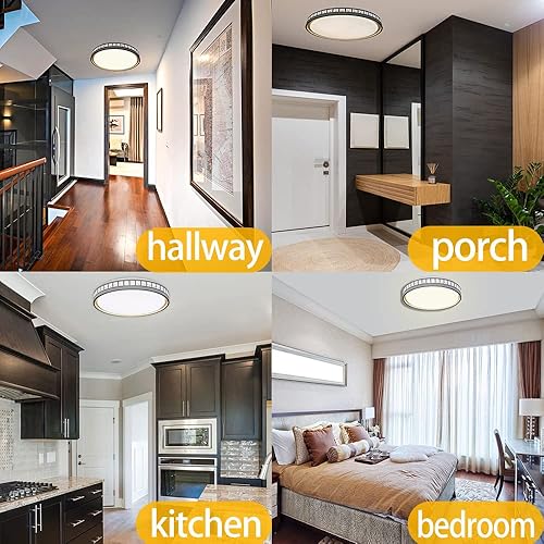 Miniatura 6 de Lámpara de techo LED de 16 pulgadas montaje empotrado de cristal moderno 24 W 3 temperaturas de color 3000 k4000 k5000 k ajustable lámpara de techo