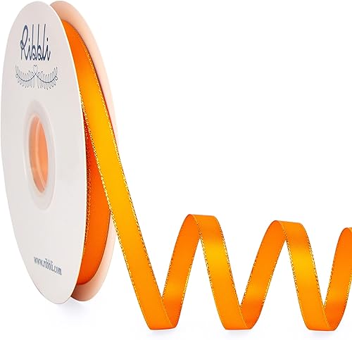 Miniatura 35 de Ribbli - Cinta de satén verde picea con borde dorado, satén de doble cara de 3/8 pulgadas x 50 yardas continuas, cinta verde para manualidades