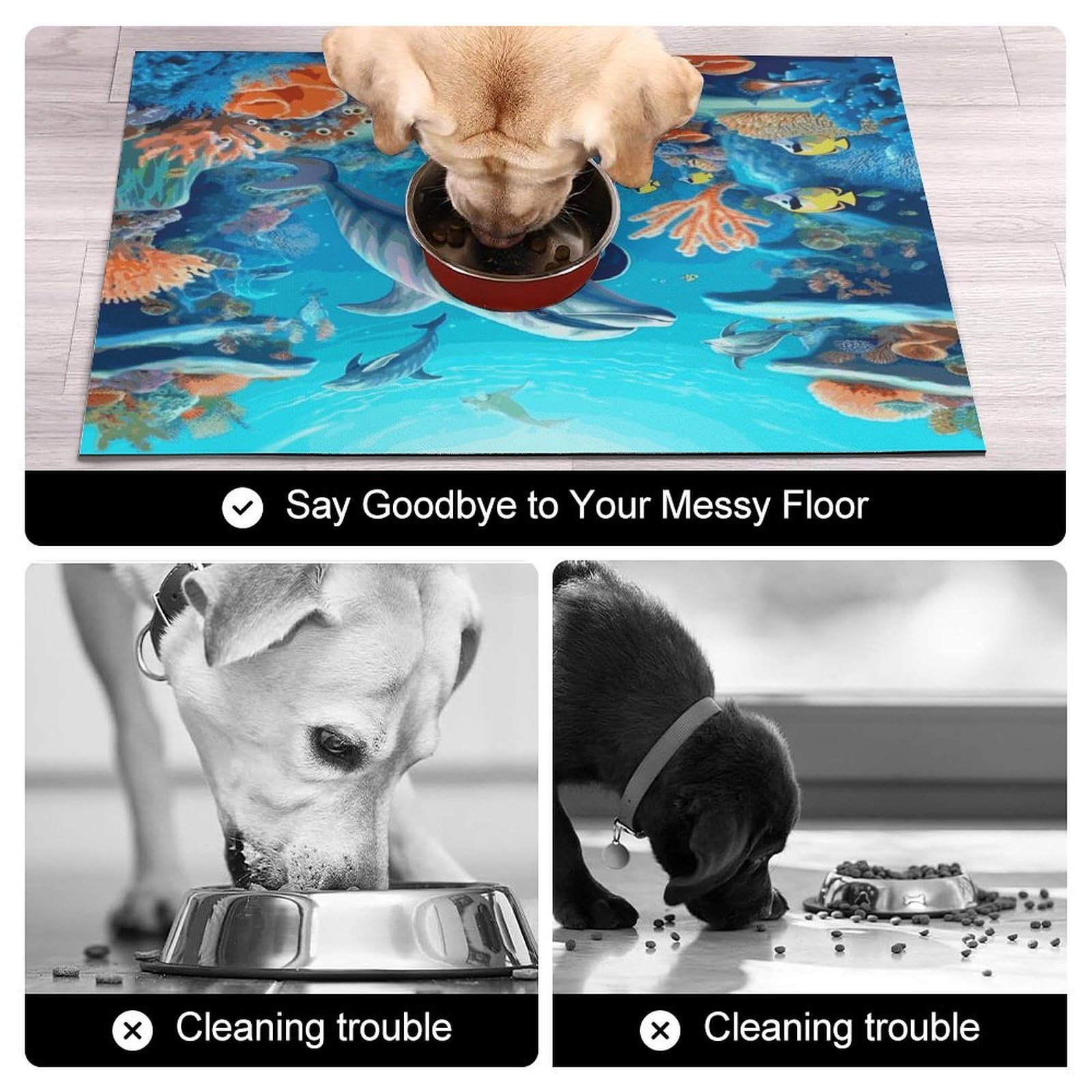 Tapis d'alimentation antidérapant pour chat et poisson corail, poisson corail, dauphins, tapis d'alimentation pour animaux de compagnie, tapis de nourriture pour chien et chat, facile à nettoyer pour