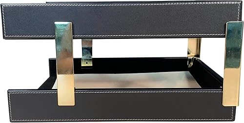 Miniatura 4 de DACASSO Bandeja de cuero doble para escritorio, soporte para cartas de lujo y organizador de papel para escritorio, organización de oficina y