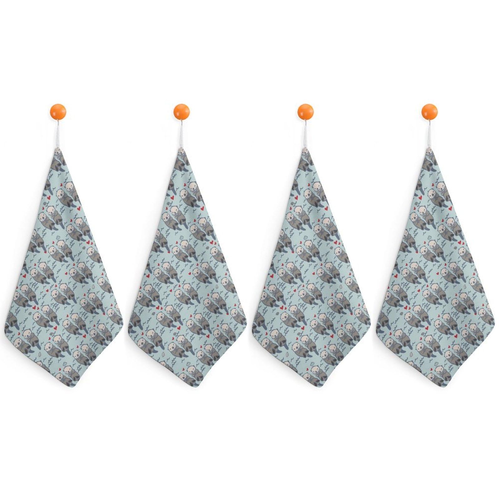 LEDFCVSU 4 Piece Hanging Hand Towels, Sea Otter in Love Small Dry Hand Towel for Kitchen Bathroom