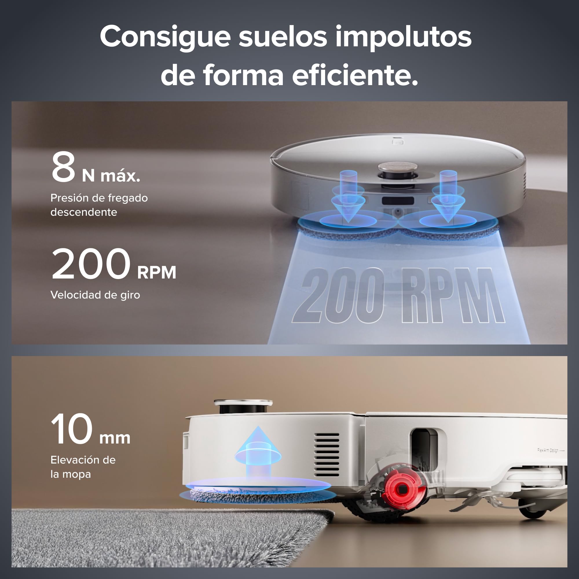 roborock Qrevo EdgeT Robot Aspirador Succión 18500 Pa, con FlexiArm | Sistema Doble Desenredos, 7,98 cm Ultrafino, Base Multifuncional 3.0 Lavar Mopa con Agua Caliente, Controlado por App y Voz