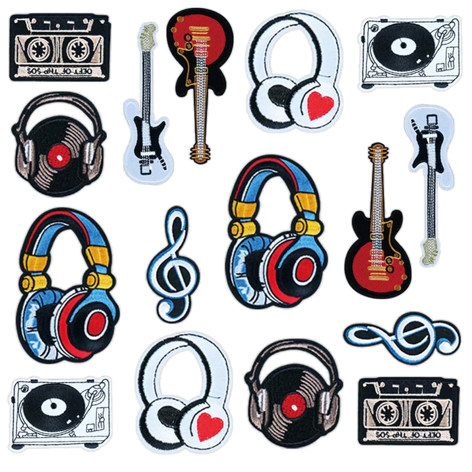 Exylosluxek Iron On Embroidery Patches, 16 Pack Music Theme Embroidery Iron On Patches