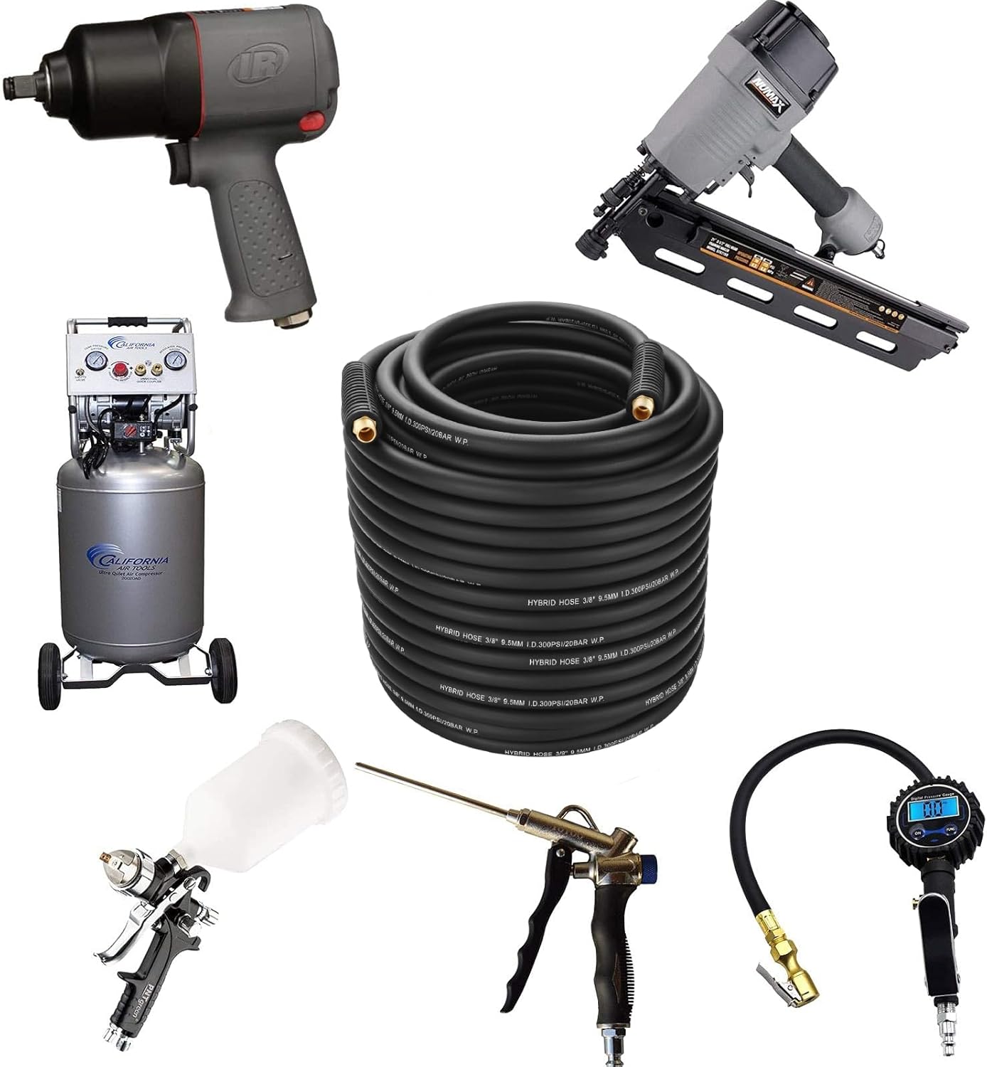 3/8" Hybrid Air Hose 150ft,1/4"MNPT Fittings,Heavy Duty Air Compressor Hose,Non-Kinking, Lightweight, Flexible In Extreme Cold Weather, Excellent UV, Oil and Abrasion Resistant,300 PSI