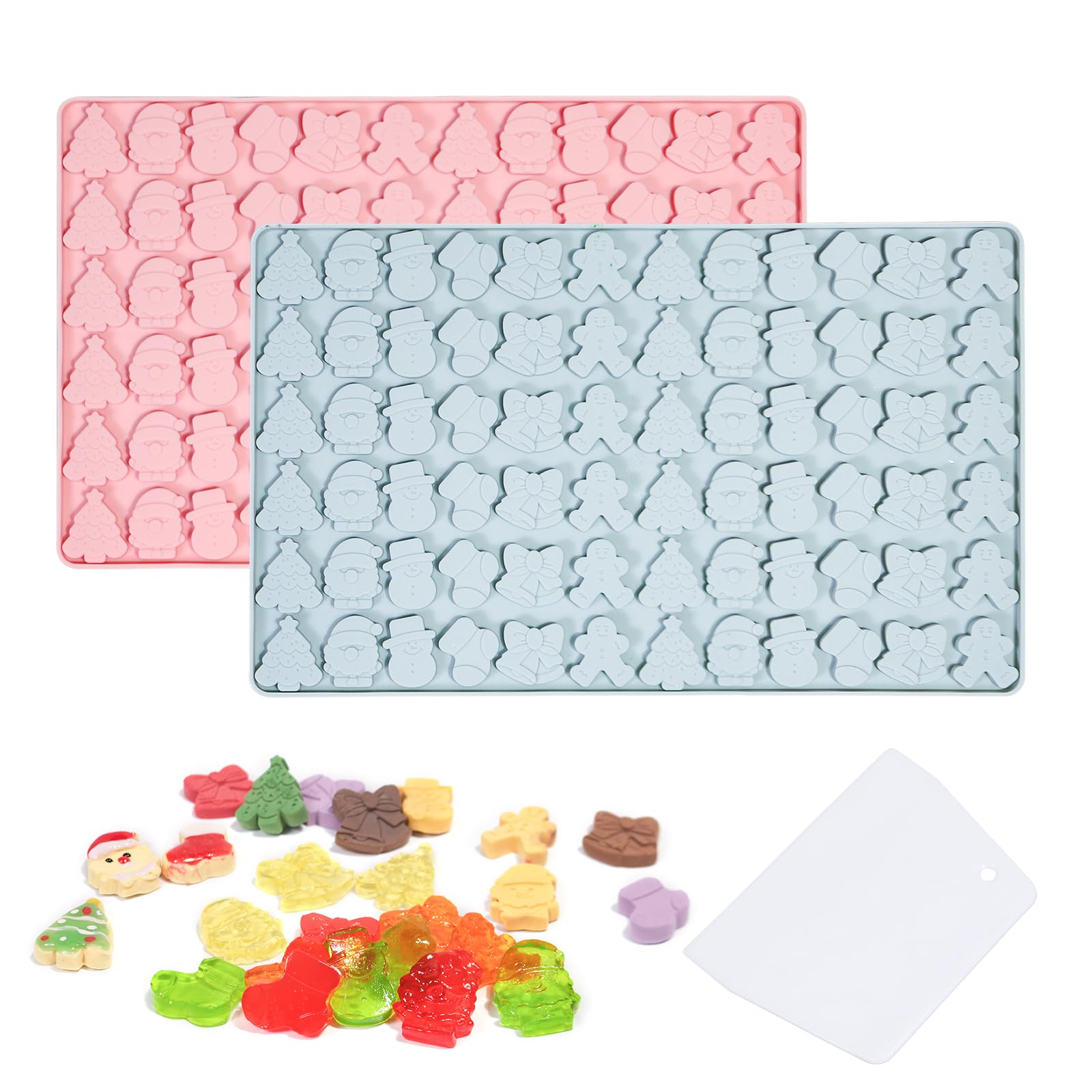 KATLINNA 2 Stück Silikonform Weihnachten mit Schaber, Formen Silikon Schokoladenform 6 Muster Mini Pralinenform Weihnachtsbaum Backform für Süßigkeiten, Kekse, Gelee, Haustier-Leckereien
