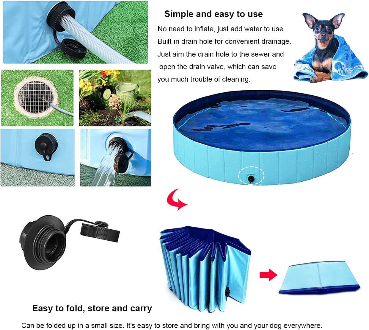 Dog paddling pool foldable pet dog pools puppy swimming pool PVC Round Shape Bathing Tub playing pool for Pets& Kids Indoor/Outdoor—80*20cm Blue - Image 4
