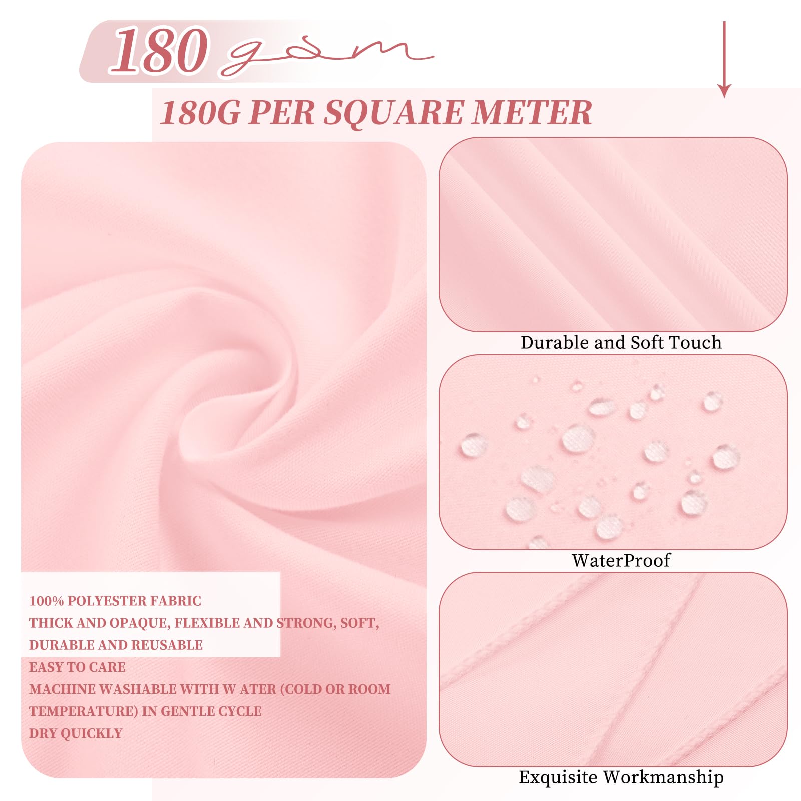 Teruntrue 2 Packs Pink Tablecloths Rectangle 153 x 260 cm, Waterproof Polyester Pink Table Covers for 6ft Table - Image 3