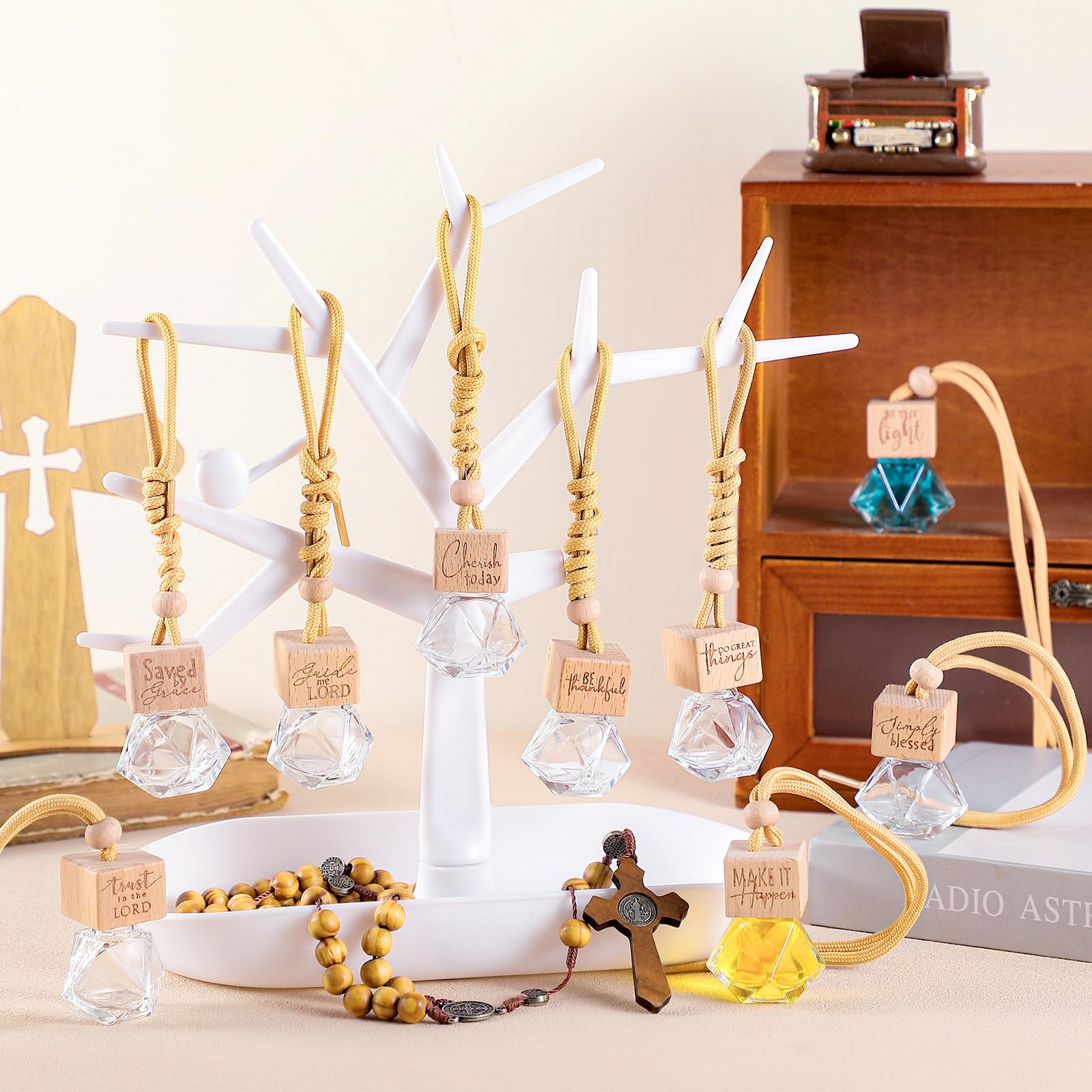 Funnymoom Ambientador de coche de madera vacía, 20 unidades, accesorios cristianos, aceites esenciales, ambientador de coche, agradecimiento a los empleados, regalos para el día de la madre, regalos
