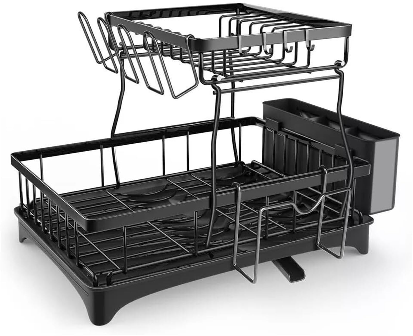 MESCXTY Dish Racks Drying Rack For Kitchen Counter - Double Layer Drainer With Drainboard