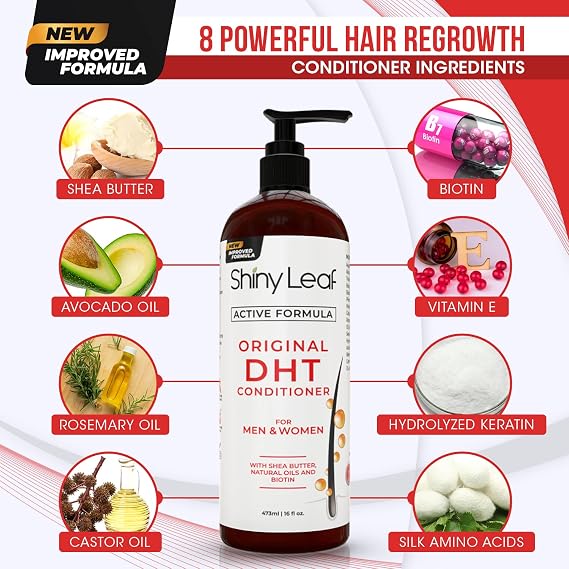 Shiny Leaf DHT Blocker Shampoo and Conditioner Set with Biotin, Rosemary | DHT blocker shampoo and conditioner with biotin, rosemary oil and asparagus extract for thinning hair. For men and women