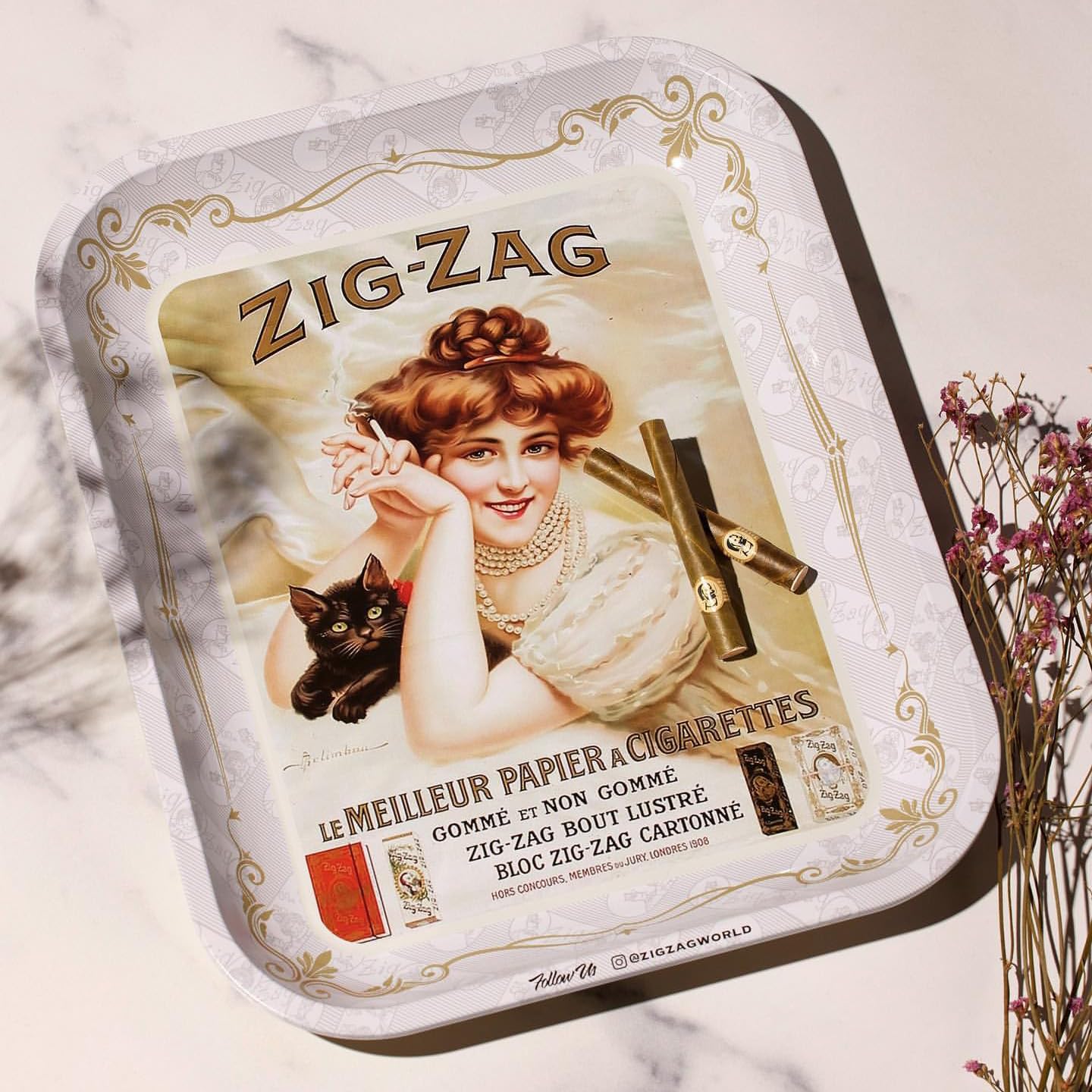 ビンテージ ZIGZAG ペーパーホルダー Amazon.com: ZIG-ZAG Large Metal Rolling Paper Tray, Vintage White
