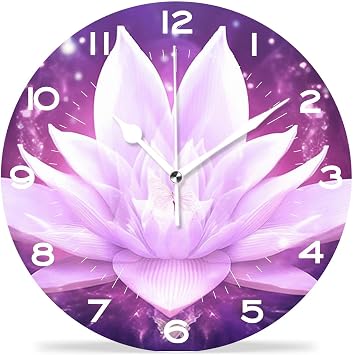Funny 10 Inch Wall Clocks Battery Powered Decor,Lotus Flower Butterfly Purple Creative