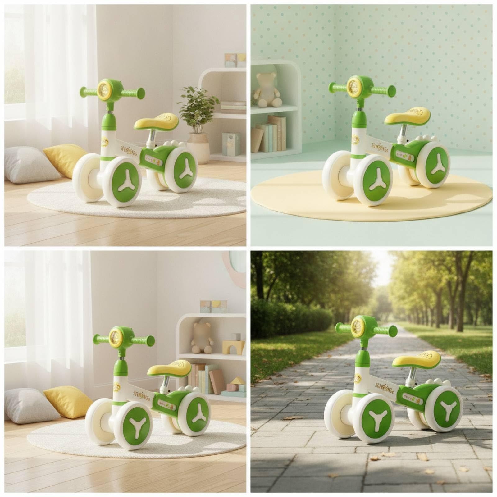 predolo Bicicletta Senza Pedali per Bambini, 【恐龙款】绿色音乐灯光Pu座, Modello Dinosauro, Verde, Con Musica E Luci, Sedile In PU