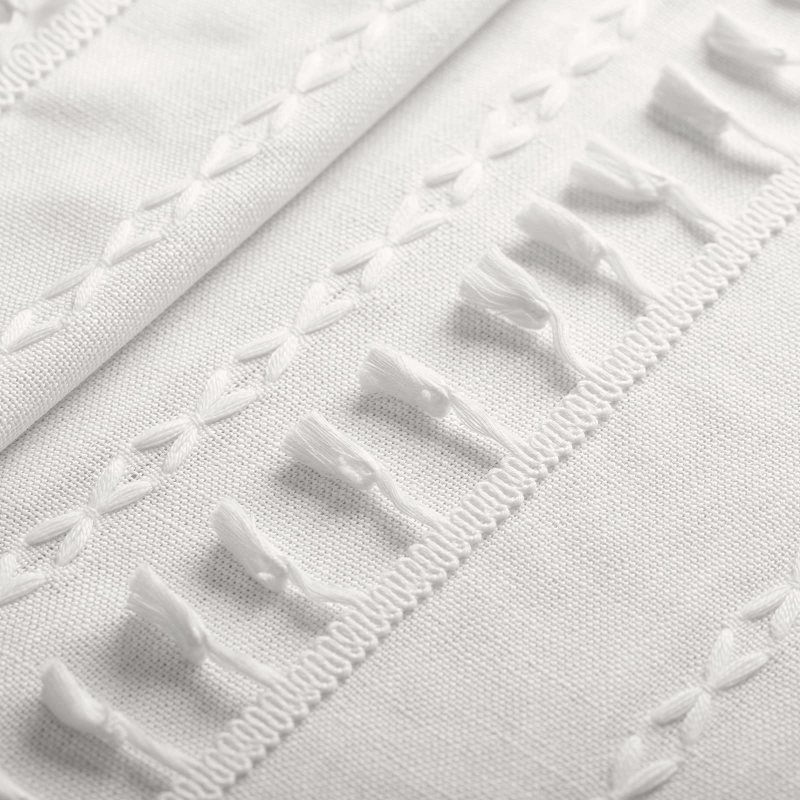 Awellife Ensemble de rideaux de douche en coton et lin de qualité supérieure - Style rustique chic - Style bohème - Imperméable et lavable - 152,4 x 183,9 cm - Blanc crème